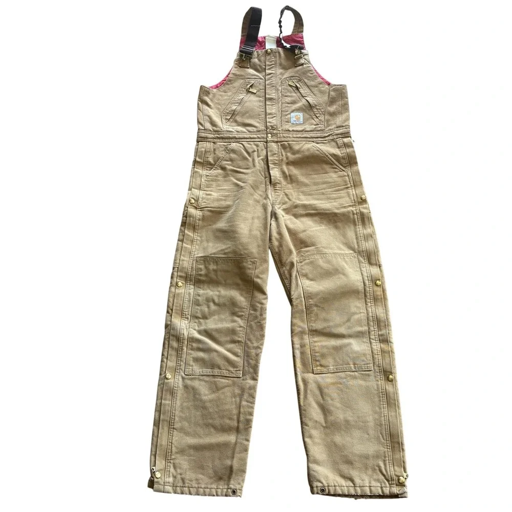 Carhartt Bib Overalls Mens 32x32 Brown R38 Duck Insulated Quilt Lined Workwear